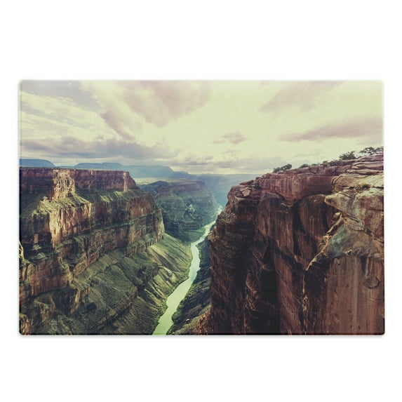 Canyon Cutting Board, View of the Canyon with a Narrow Long River Line Prehistoric Forces Nature, Decorative Tempered Glass Cutting and Serving Board, Large Size, Multicolor, by Ambesonne