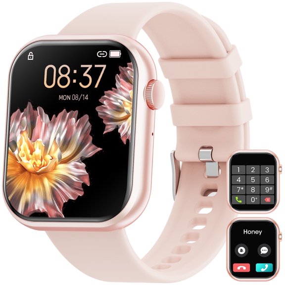 Mingdaln 1.85-inch Men Womens Smartwatch,with Bluetooth Answer/Make Calls/120 Sports Modes/10 Days Standby, rugged IP68 Waterproof Fitness Tracker Fits for Android Iphone Devices, perfect gift(Pink)