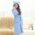 thumbnail image 2 of Girls Fleece Robe with Pockets Bear Ear Hooded Flannel Bathrobe Kids Belted Soft Plush Fuzzy Pajamas Sleepwear (7 Years, Blue), 2 of 7