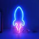 thumbnail image 1 of Letrero de luz de neón Yashi con forma de cohete luz LED azul y rosa USB y 3 pilas AA, 1 of 5