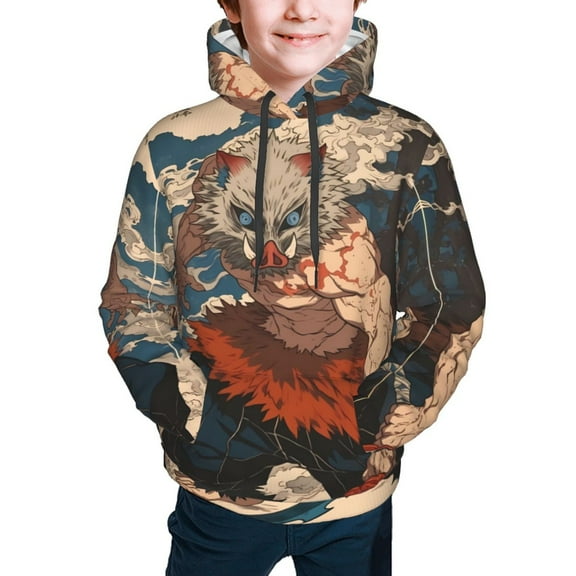 Demon Slayer Inosuke Hashibira Kids' Hoodie 3d Print Sweatshirt Soft Pullover Hooded With Big Pockets For Boys Or Girls Small