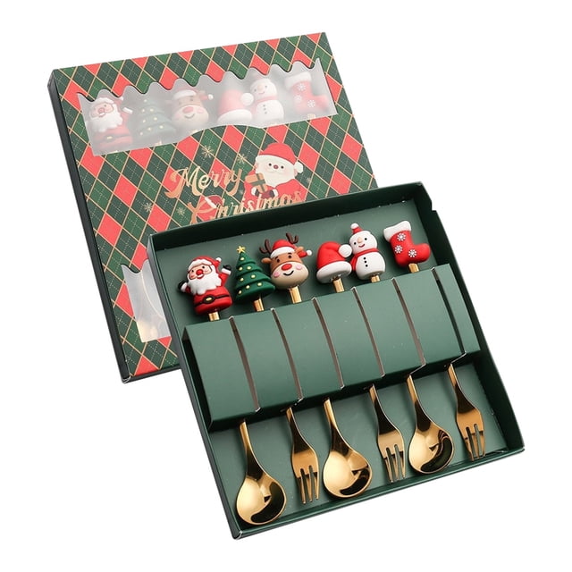 Piwvid 6PCS Christmas Spoon, Stainless Steel Christmas Tree Tea Spoon for Home, Xmas Coffee Spoon Dinner Forks Dessert Spoon Stirring Spoon Ice Cream Spoon Tableware Gift