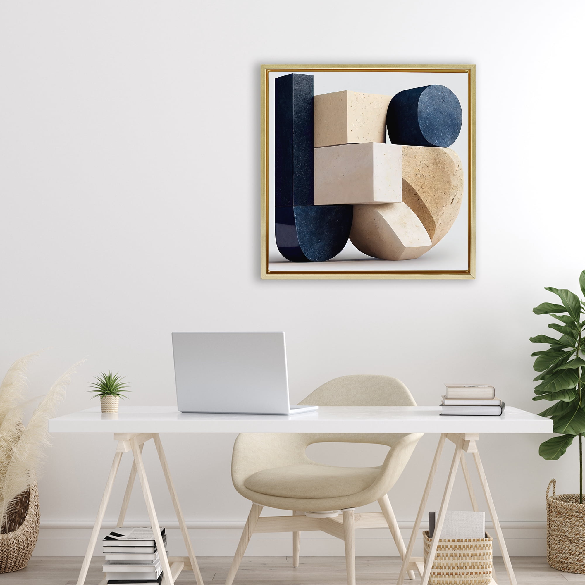 Shapes Of Things Geometric Contour Gold Framed Floater Canvas Wall Art, design by Sasha