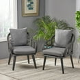 thumbnail image 3 of GDF Studio Achill Outdoor Wicker Club Chairs with Cushions, Set of 2, Gray, Dark Gray, and Black, 3 of 8