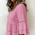 thumbnail image 6 of QQZ Women's Cotton Linen 3/4 Sleeve Blouse Square Neck Eyelet Lace Trim Casual Loose Babydoll Tunic Tops Summer Peasant Shirts, 6 of 6