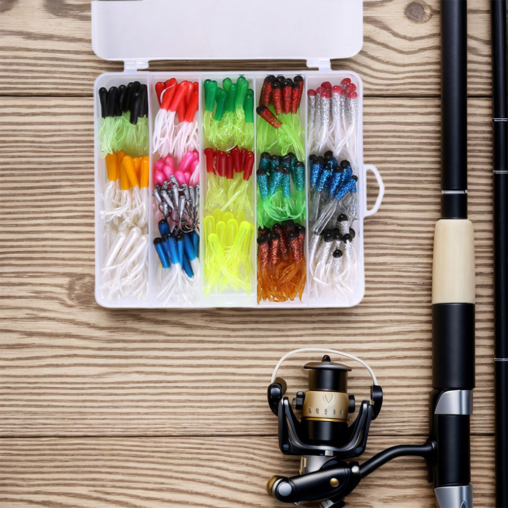 HUISZJ 165pcs Fishing Lure Set, Small Soft Tube Bass Lure Bait with Jig Hooks, Fishing Lure Artificial Bait Soft Worm Bait Silicone Swimbait