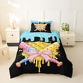 thumbnail image 2 of Castle Fairy Pink Bow Sport Baseball Twin Duvet Cover, Ice Cream Drip Twin Bedding, Black Pink Yellow,Black Reversible,2pcs,1 Duvet Cover and 1 Pillowcase, 2 of 6