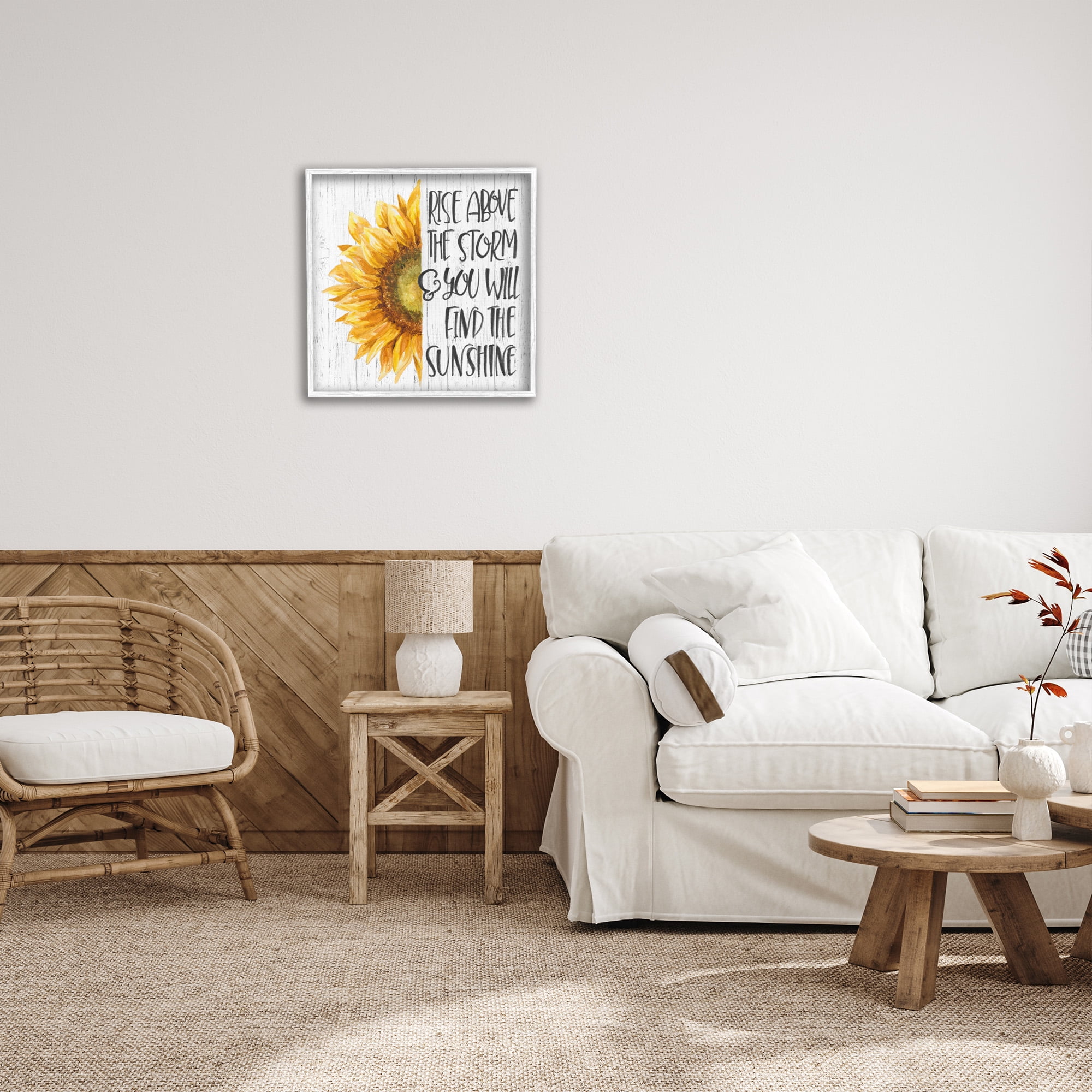 Stupell Industries Find Sunshine Motivational Sunflower Botanical & Floral Painting White Framed Art Print Wall Art, 24 x 24