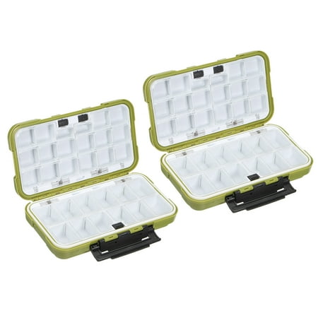 Uxcell Two-Sided Fish Tackle Bait Container Waterproof Fishing Lure Box Green 2 Pack