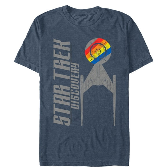 Men's Star Trek: Discovery USS Discovery Rainbow  Graphic Tee Navy Blue Heather 2X Large