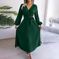 thumbnail image 5 of QIYAGBSA Pleated Maxi Dress for Women Soft V Neck Tie Waist Swing Dress Lantern Sleeve Long Sleeve Fall Winter, 5 of 8
