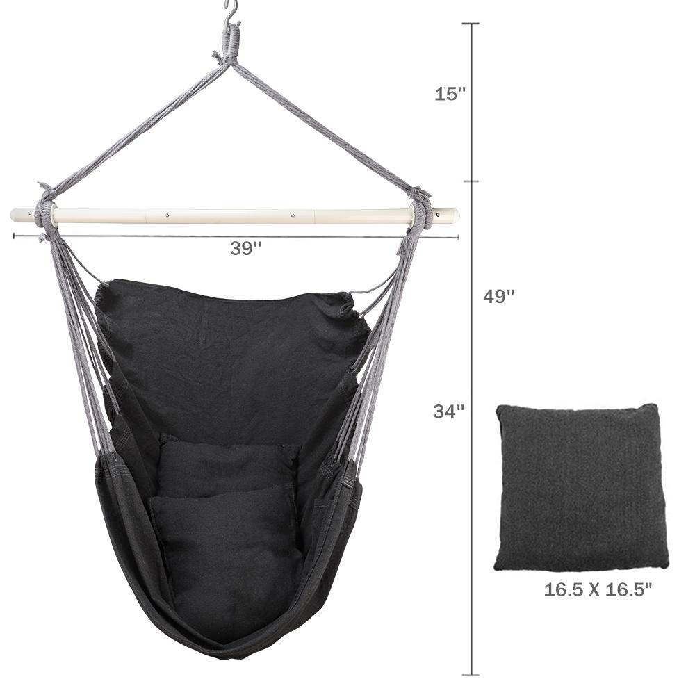 Hammock Chair Swing, Relax Hanging Rope Swing Chair with Detachable Support Bar, 2 Seat Cushions & Carry Bag, Soft Cotton Hammock Chair Swing Seat for Yard Bedroom Patio Porch Indoor Outdoor - image 4 of 8