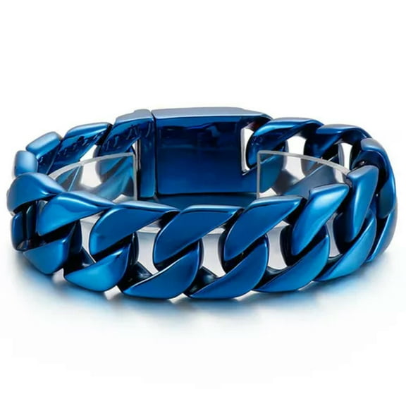 EOEMY 20mm Men'S Heavy Polished Stainless Steel Large Cuban Link Chain Bracelet 8.26"-Blue