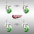 thumbnail image 2 of 3 Inch 316SS Green Polyurethane Wheel Swivel 12mm Threaded Stem Caster Set, 2 of 2