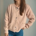 thumbnail image 5 of Byworldtasic Womens Sweaters Women's Button Up Crew Neck Cardigan Long Sleeve Knitted Sweater Outwear With Pockets Pink, 5 of 8