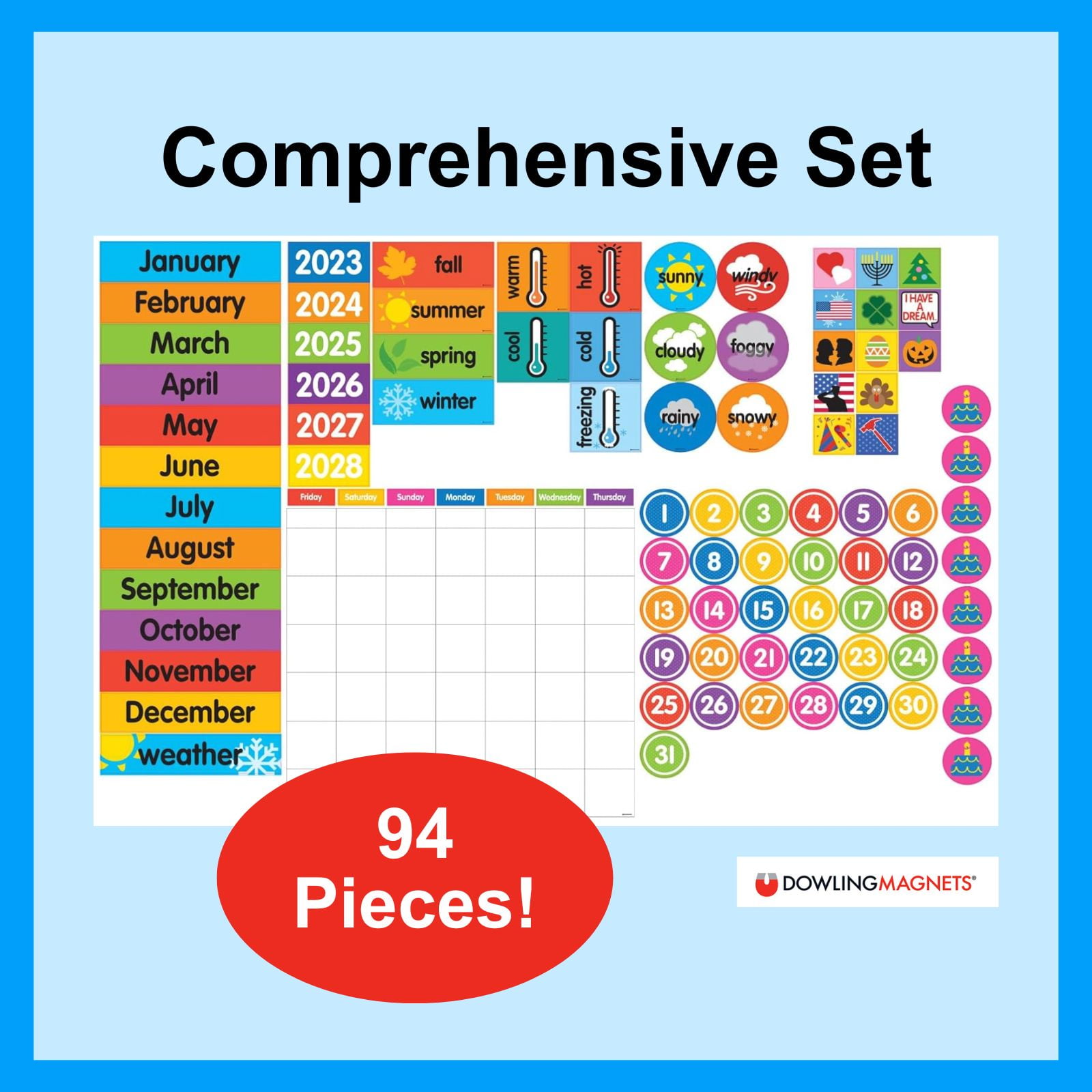 Dowling Magnets Giant Magnetic Calendar Set, 94 Pieces