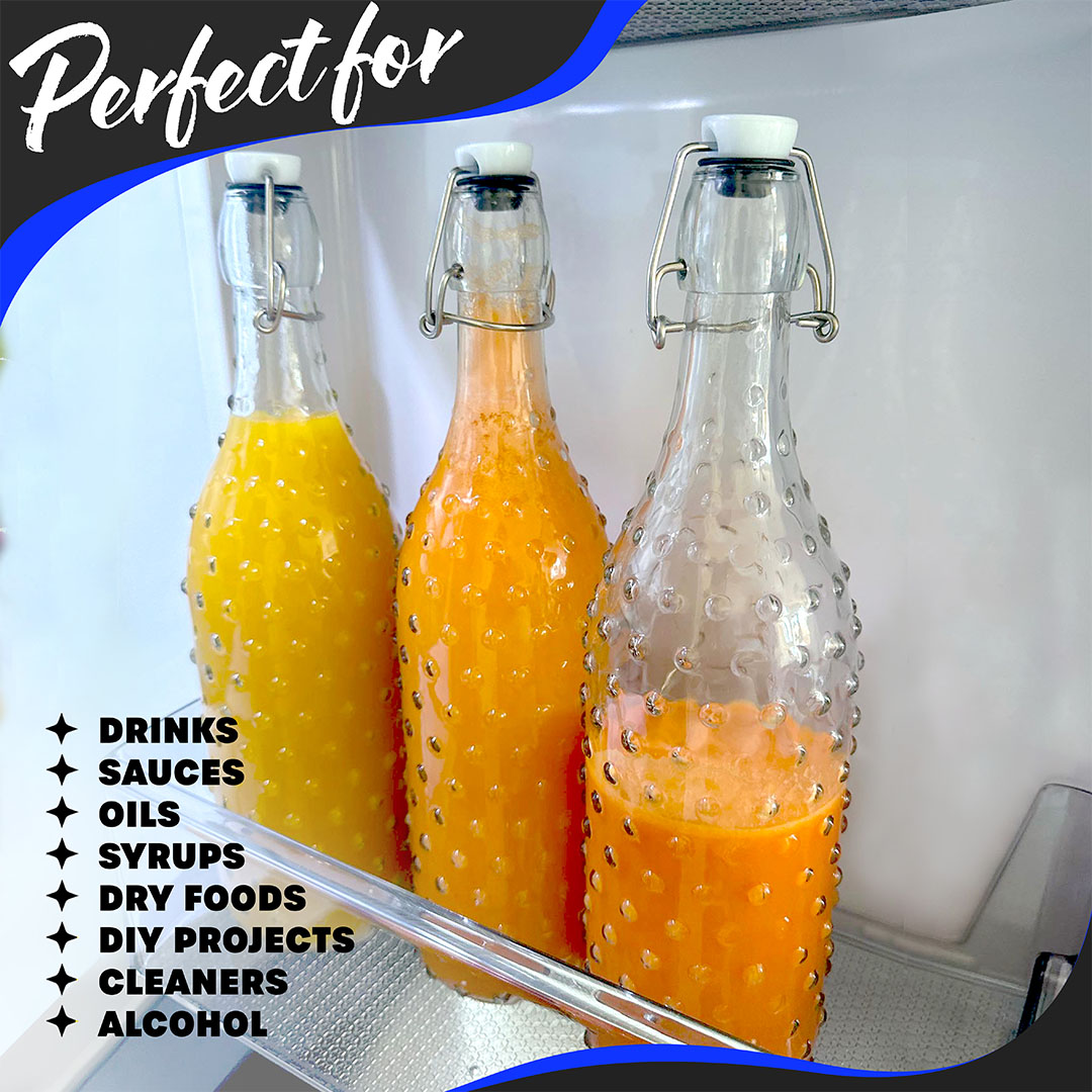 Nevlers 33 oz Dotted Swing Top Bottles (Pack of 6) | Includes Funnel, Brush, Marker, Tags and Shrink Wrap
