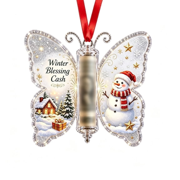 Christmas Cash Gift Butterfly Ornament, Acrylic Holiday Money Holder, Christmas Tree Cash Holder Car Ornament with Built‑in Clear Compartment,Christmas Home Decor for Christmas tree, window,car