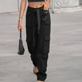 thumbnail image 4 of SELONE Cargo Pants Women With Pockets Denim Casual Long Pant Straight Leg Solid Pants Hippie Punk Trousers Jogger Loose Overalls s for Everyday Wear Running Errands Going to Work Casual Event Black S, 4 of 7