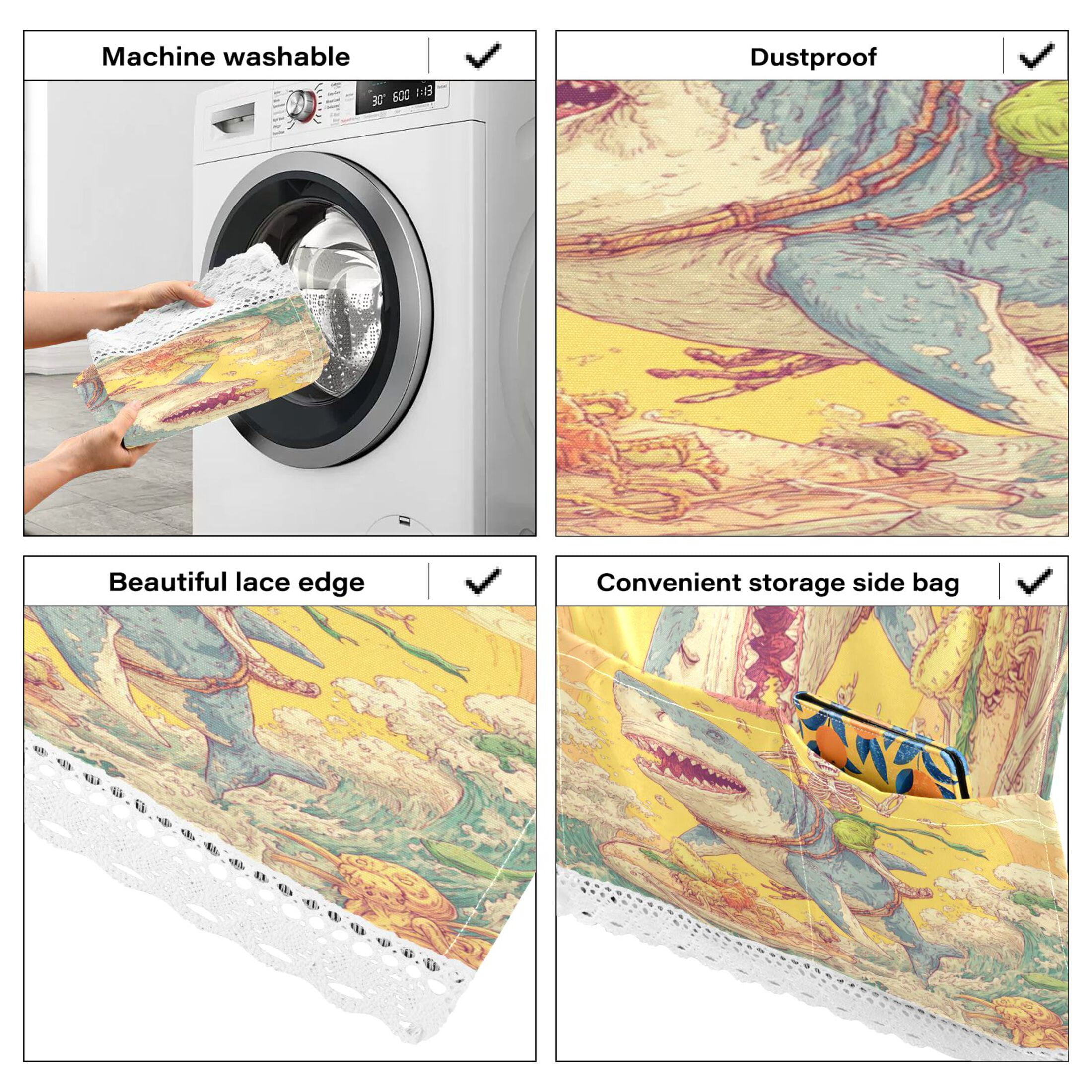 Wobogo Skull Surfing Washing Machine Cover Dustproof Washer Dryer Cover Waterproof Laundry Room Decorative Protector