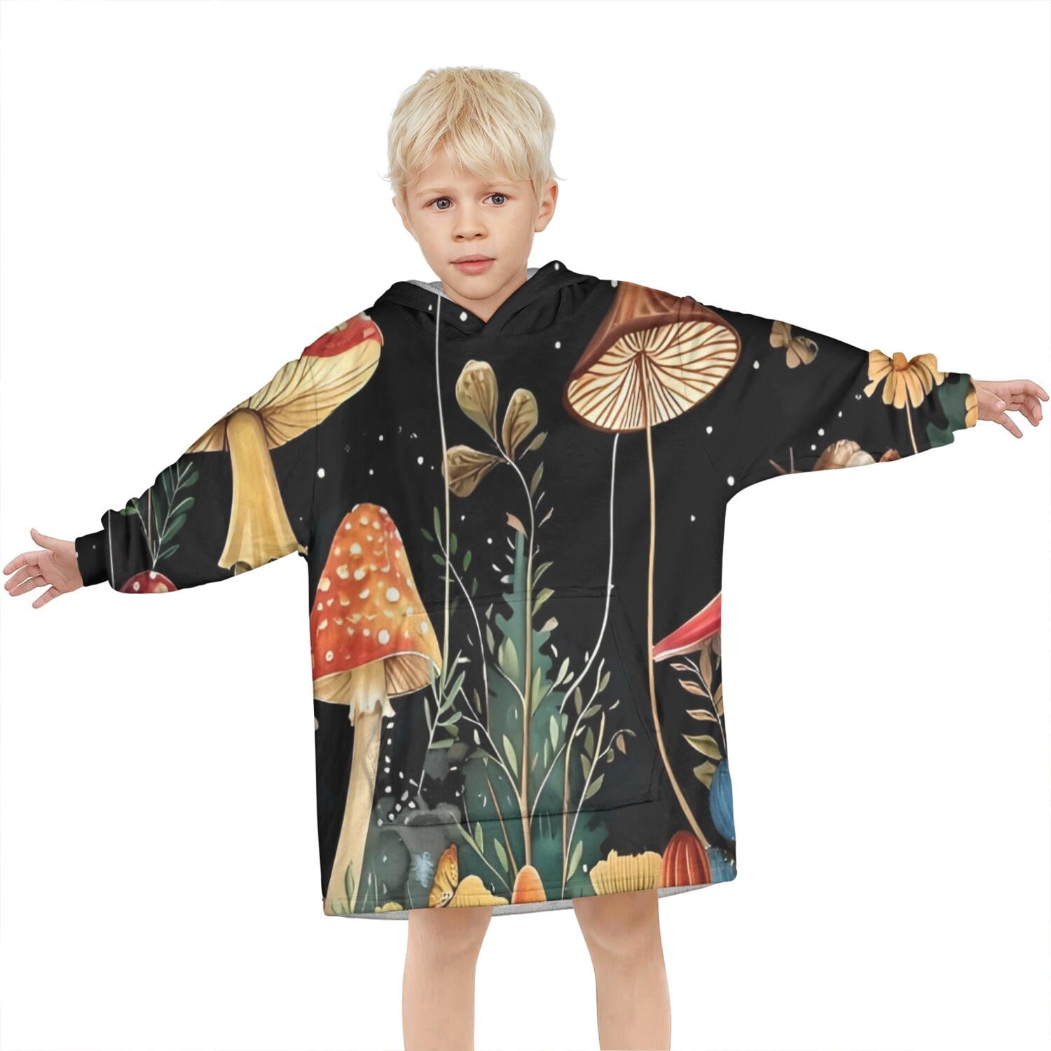 Red Mushroom Frog Black Pattern Blanket Hoodies for Kids 6-13YR Oversize Wearable Blanket Hoodies for Boys Girls Teens
