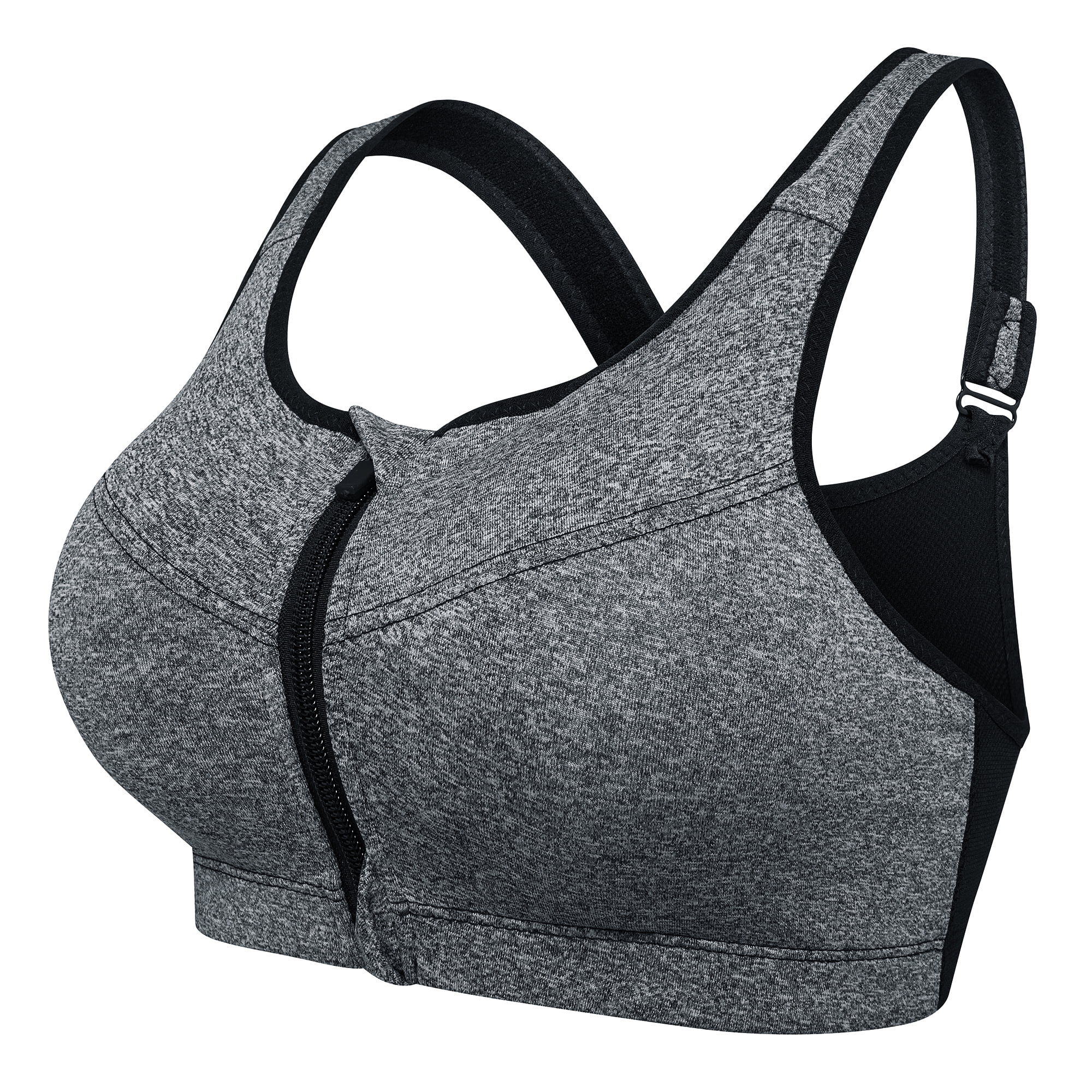 Zip Front Sports Bra High Impact Padded Running Yoga Bra with Removable  Cups, Gray, XL 