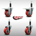 thumbnail image 2 of 3.5 Inch SS Red Poly Swivel 1 Inch Expanding Stem Caster Set 2 Total Lock Brakes, 2 of 2