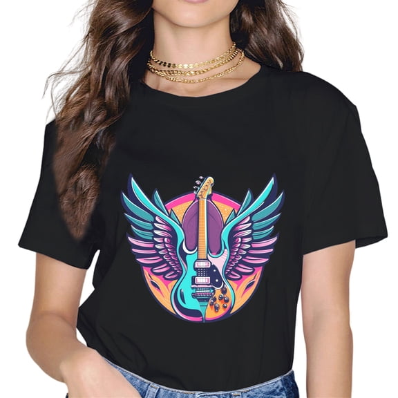 Vintage Retro Rock & Roll Guitar Wings Music T-Shirt