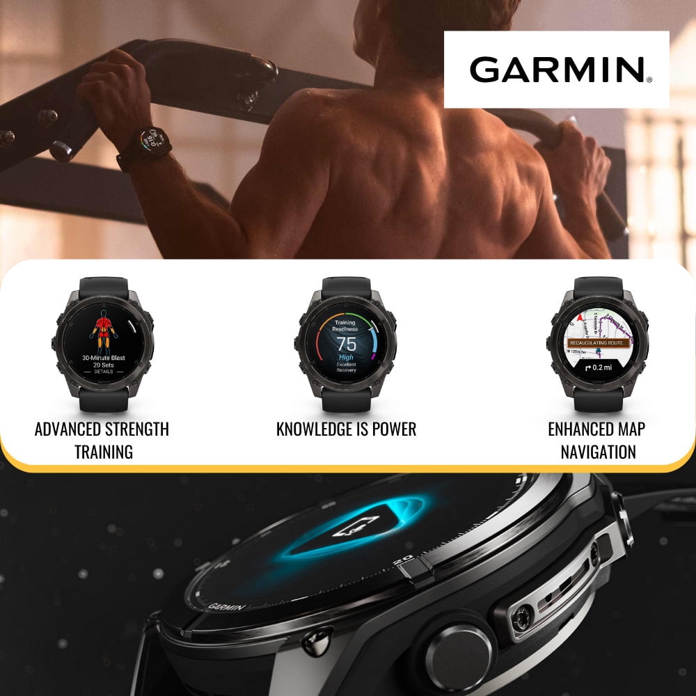 Garmin Fenix 8 AMOLED Sapphire 47mm GPS Smartwatch (Black and Pebble Gray) Bundle with Waterproof Hard Case and Charger Stand (3 Items)