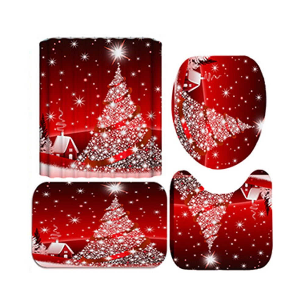 Details about   Christmas Theme Shower Curtain & Hooks Happy New Year Bathroom Accessory Sets 