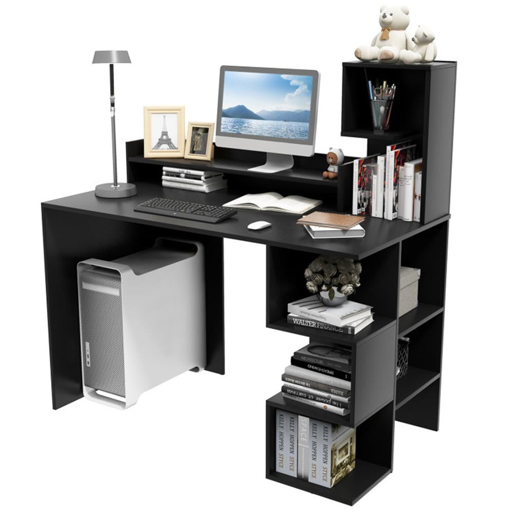 Demi Bonn Modern Computer Desk with Storage Bookshelf and Hutch for Home Office Desk Study Writing Table, Black