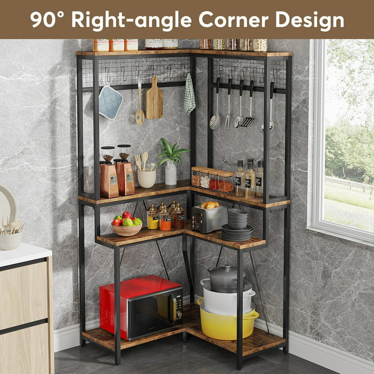 Tribesigns Corner Bakers Rack for Kitchen 8 Shelves Kitchen Storage Rack with 15 Hanging Hooks
