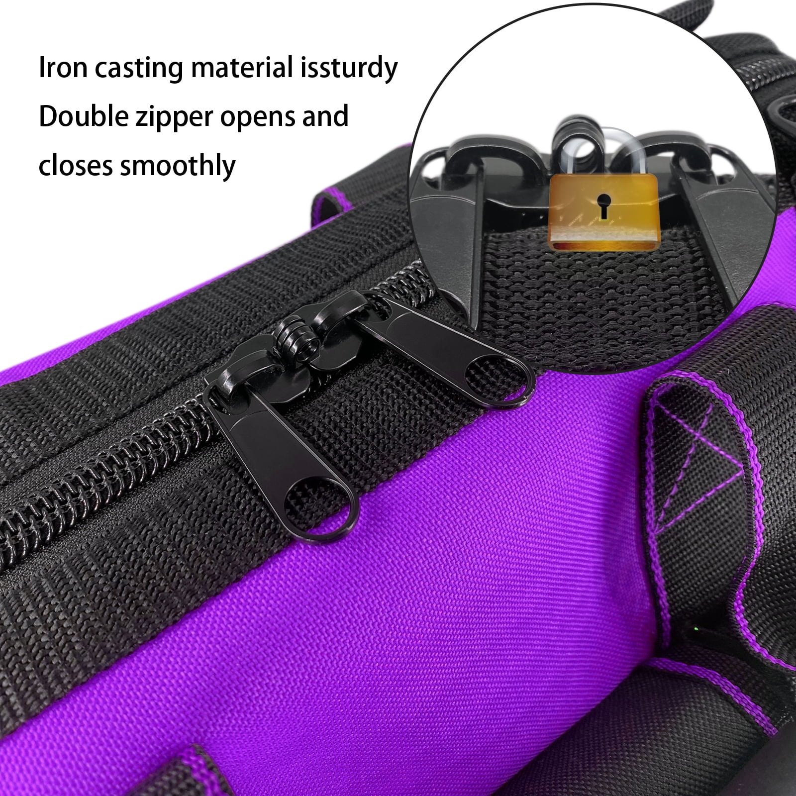 Yongzhenlite Garden Tools Bag 16inch Wide Mouth Tool Tote with Molded Base and Multi-Pockets for Men Heavy Duty,600D polyester fabric (Purple color)