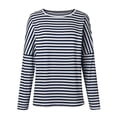 thumbnail image 5 of Yuanlong Womens Striped Long Sleeve T Shirt Crew Neck Classic Relaxed Fit Tee Soft Breathable Office Daily Basic Layering Top, 5 of 6