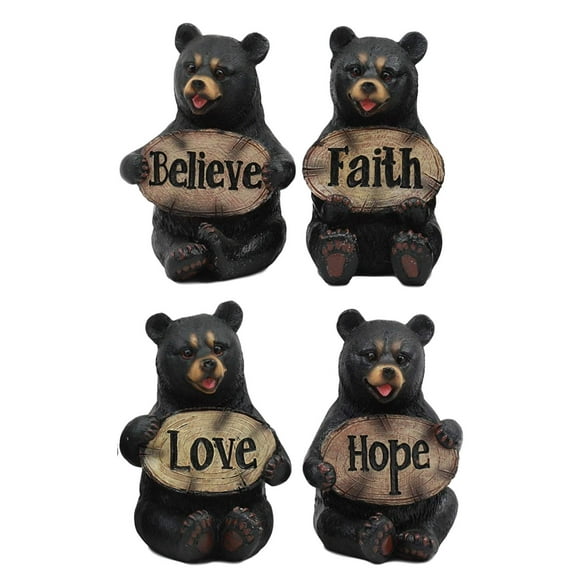 Ebros Gift Set of Four Bears Whimsical Cute Black Bear Holding Love Believe Faith and Hope Sign Plaque Small Figurines