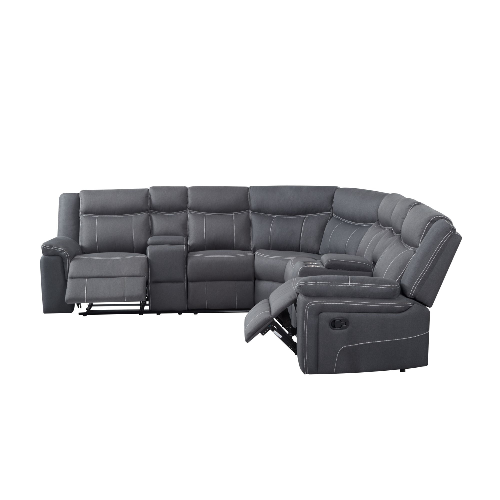 Aukfa Sectional Sofa Couch,109" Manual Recliner Sofa Chairs with Storage Console for Living Room,Gray
