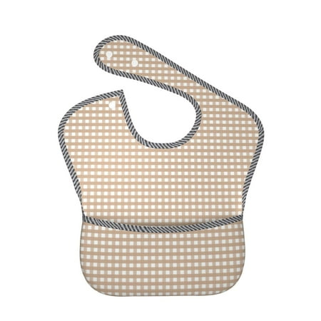 Bingfone Mess-Proof Baby Bib - Waterproof Bib For Baby Boy Or Girl With Food Catcher Pocket, Unisex-Brown Gingham