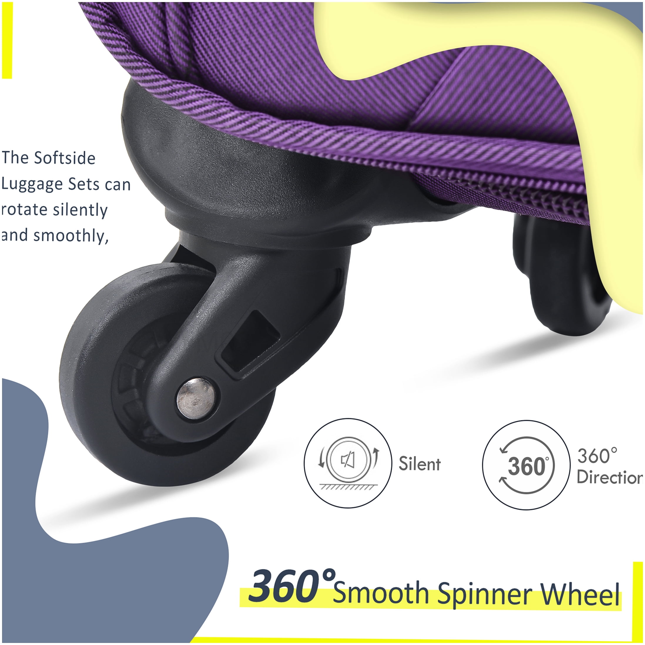 3-Piece Expandable Softside Luggage Set in Purple, Lightweight TSA Lock Spinner Suitcases