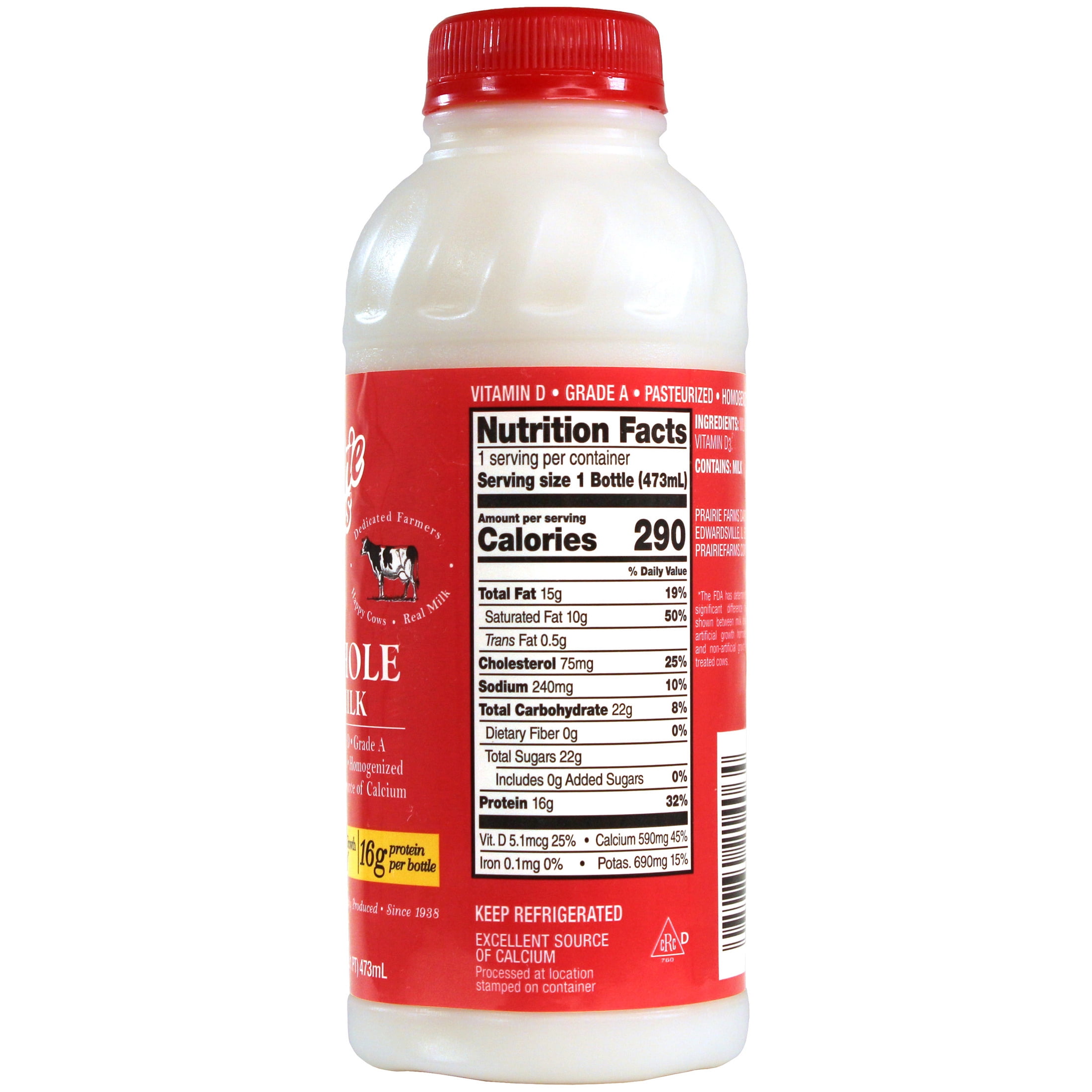 Prairie Farms Whole, Vitamin D Milk, Pint, 16 Fl Oz