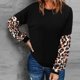 thumbnail image 3 of Sudadera de mujer de manga larga con estampado de leopardo y cuello redondo para el hogar al aire libre negro M, 3 of 5