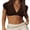 Dark Brown, variant on Women Sexy Deep V Neck Short Sleeve Button Cropped Top Summer Trendy Solid Y2K Slim Fit Super Crop T-Shirt Mini Shirt