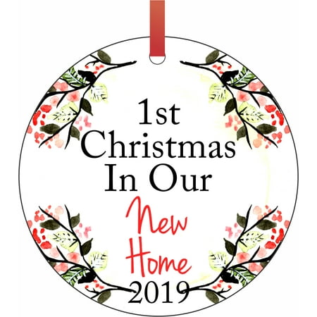 1st Christmas in Our New Home 2019 - 1st House New Home First Round Shaped Flat Semigloss Aluminum Christmas Ornament Tree