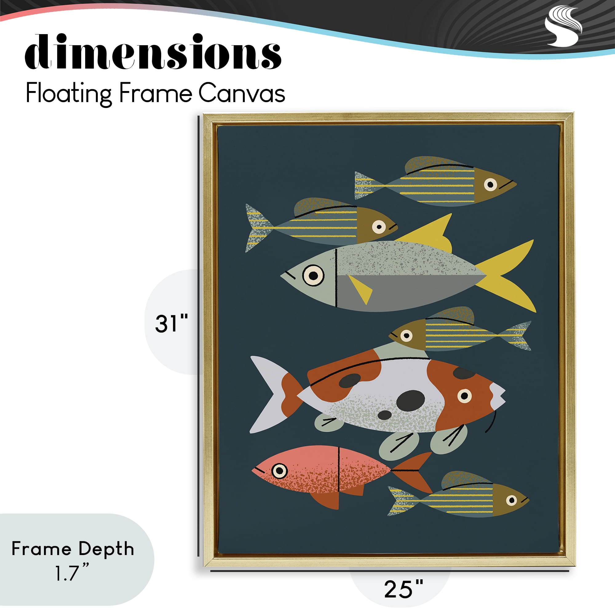 Stupell Industries Midcentury Pond Fishes Gold Framed Floater Canvas Wall Art, design by Renea L. Thull