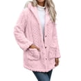 thumbnail image 4 of Tusihei Women's Collared Hooded Long Sleeve Fuzzy Coat Warm Button Down Cardigan Outerwear Casual Fall Winter Solid Sweater Jacket, Pink M, 4 of 9