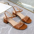 thumbnail image 2 of HomeDM Women's Low Block Heels Sandals Ankle Strap Open Toe Summer Sandals Casual Party Wedding Dress Shoes, Yellow Size 5.5, 2 of 9