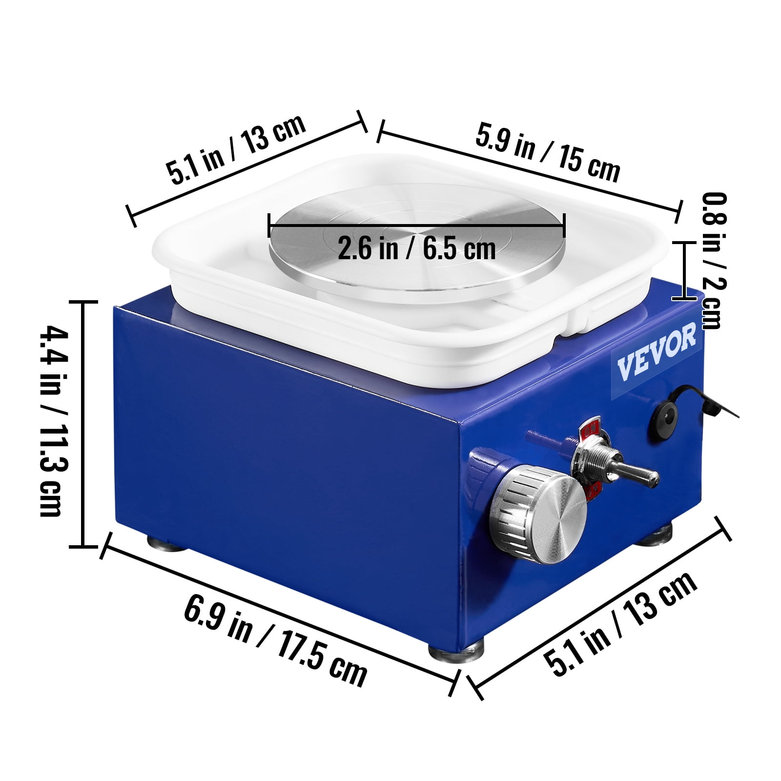 VEVOR Mini Pottery Wheel, for Kids or Beginners, 2 Turntables 2.6in/3.9in Ceramic Wheel Machine, Adjustable 0-300RPM Speed ABS Detachable Basin, 17 Pottery Accessories, Work Art Craft DIY, 30W, Blue