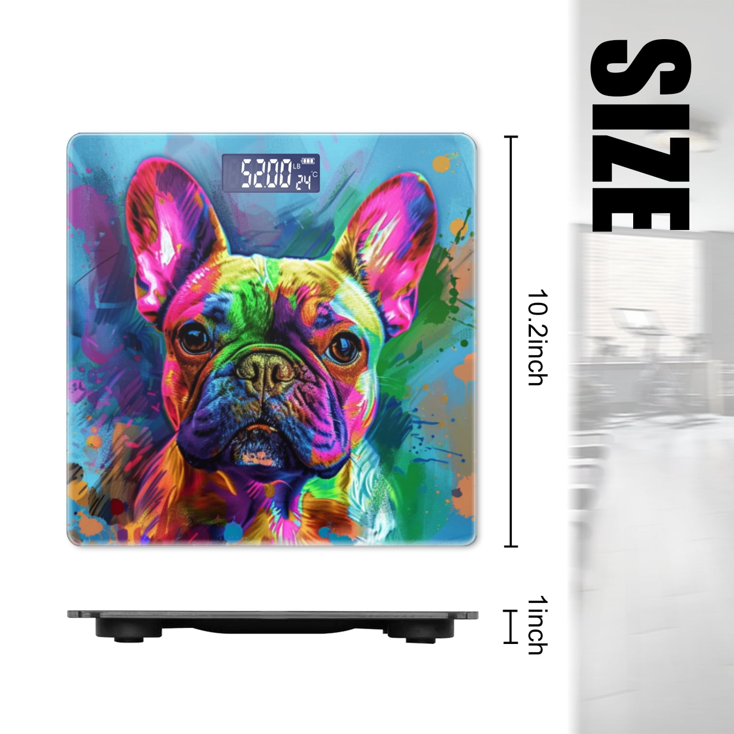 Bathroom Scale, Highly Accurate Digital Body Scale,Precisely Measures Weight up to 400 lbs-Colorful Bulldog In The Style Of Digital Art
