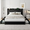 thumbnail image 7 of iPormis Full Bed Frame with Charging Station & Wingback Upholstered Headboard, Platform Bed with 4 Storage Drawers , Solid Wood Slats Support, No Box Spring Needed,Black, 7 of 7