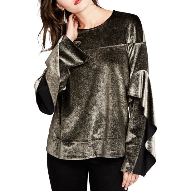 Blusa de punto con volantes brillantes Rachel Roy para mujer metálica grande