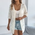 thumbnail image 2 of FRSASU Women's Crochet Hollow Out Knit Oversized Sweater Top 3/4 Sleeve Lightweight Open Front Cardigan White, 2 of 8